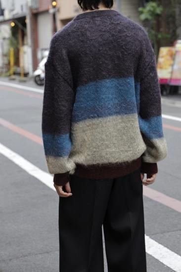 YOKE | MOHAIR BORDER CREWNECK SWEATER(PURPLE) | モヘアボーダー