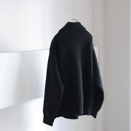 YOKE | 3/4 FRONT ZIP HIGHNECK RIB SWEATER(BLACK) | 3/4フロント