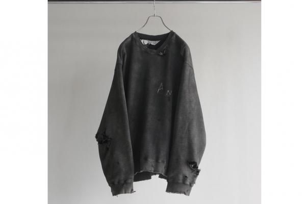 ANCELLM | アンセルム CRASH UNEVEN OVER SWEAT SHIRT(BLACK