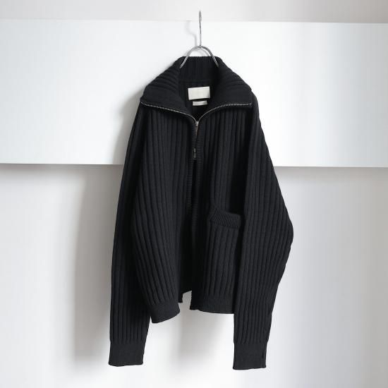 YOKE | Wide Rib Highneck Zip Cardigan(BLACK) | ワイドリブジップ