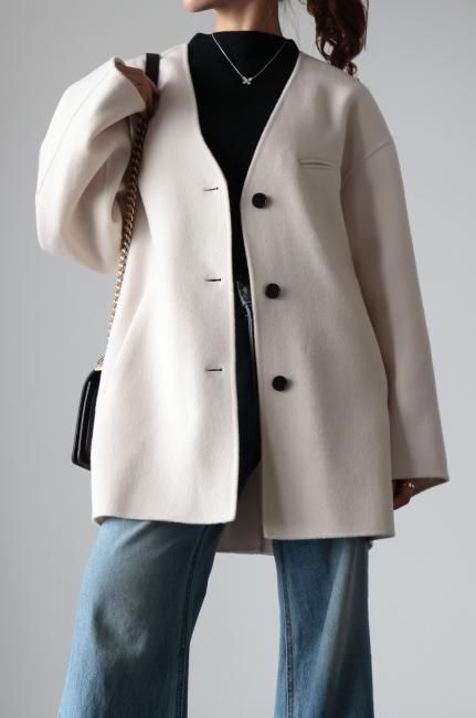 HAND MADE wool single breasted midi coat / ivory - Madder vintage