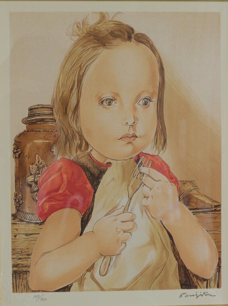 シルクスクリーン版画 レオナールフジタ「 フォークを持つ少女」商品