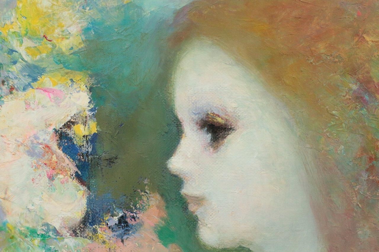 小野武司 作】『プロフィール』油彩画 額装 二科会会員 美術品 小野