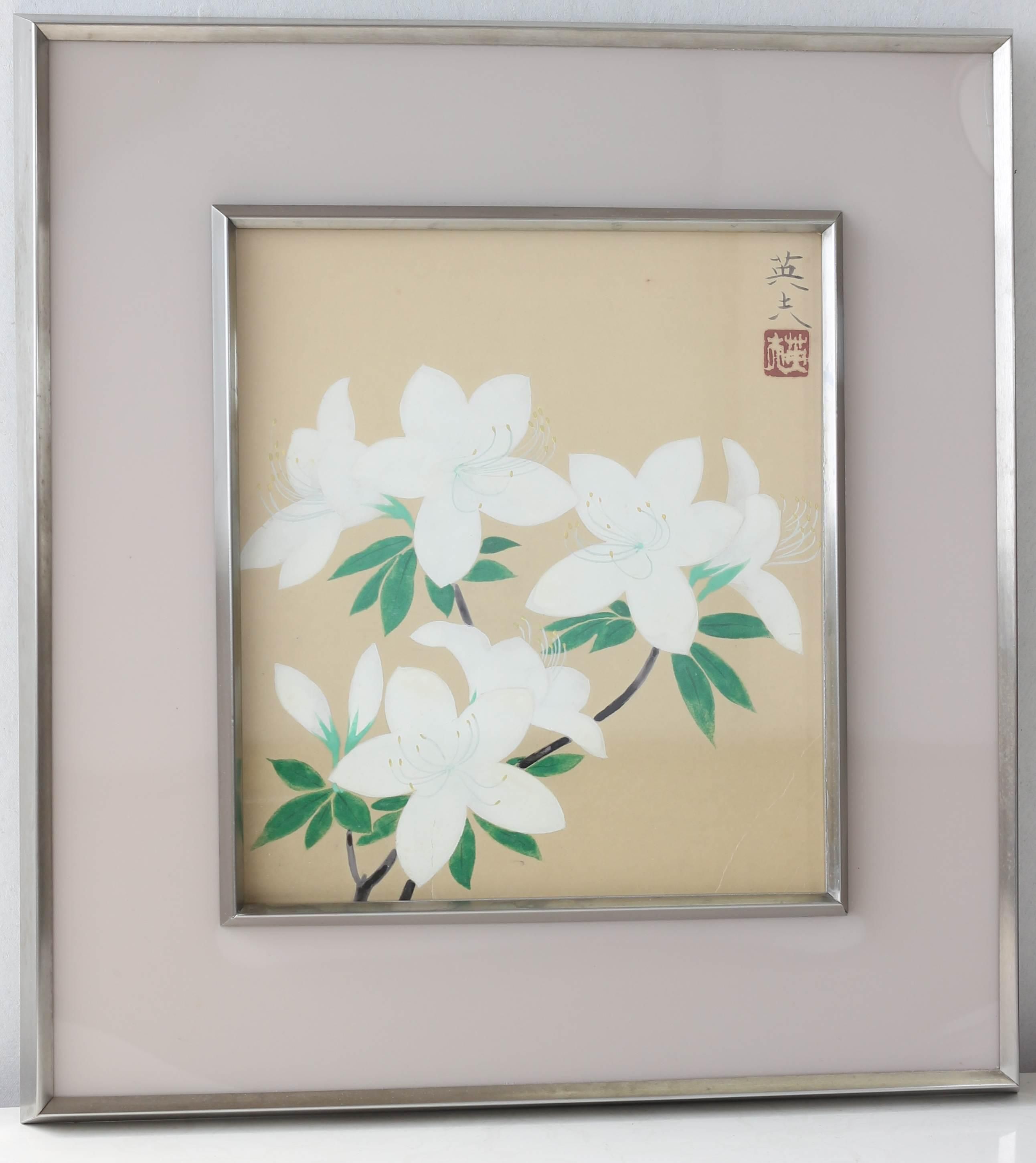 色紙額 青木英夫 ｢白つつじ」商品番号203 - 絵のある暮らし・絵になる