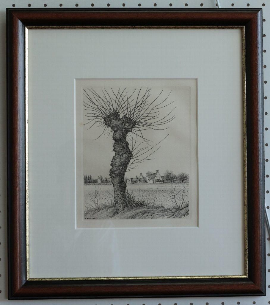 モノクロ銅版画 長谷川潔 「ニレの老樹」商品番号772 - 絵のある暮らし