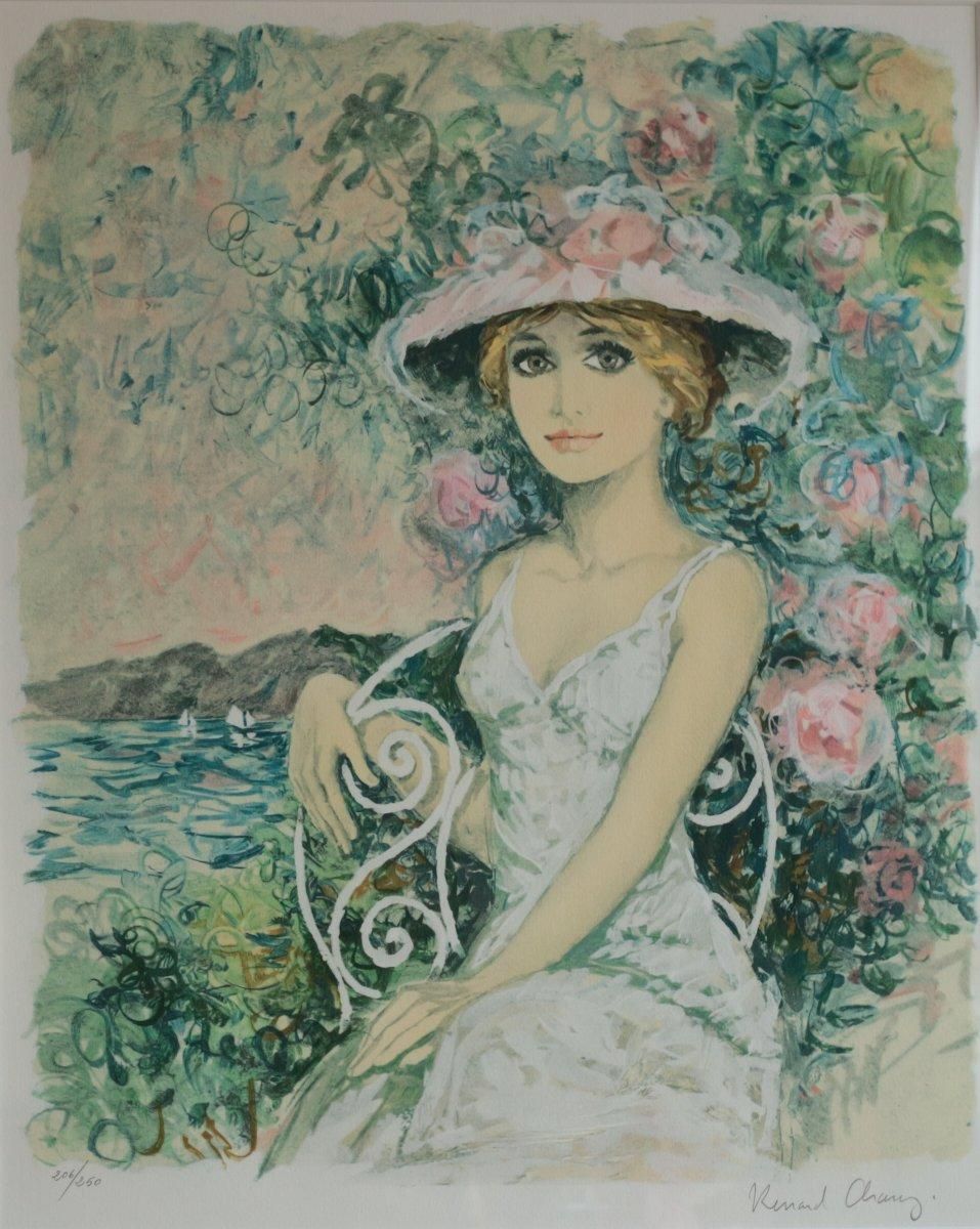 リトグラフ版画 椅子に座る帽子の女性 ／ベルナール・シャロワ 商品