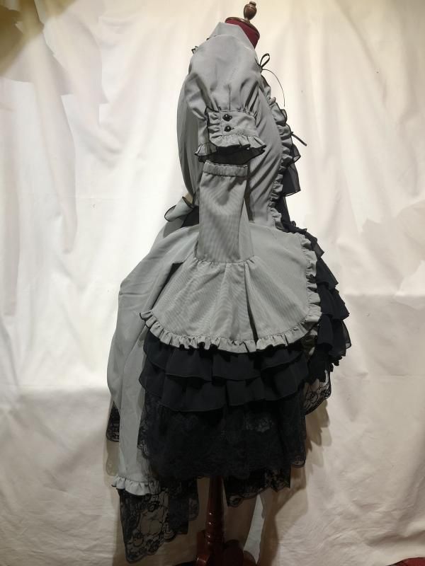 別衿・姫袖付きドレスワンピース：黒白ギンガムチェック - MARBLE