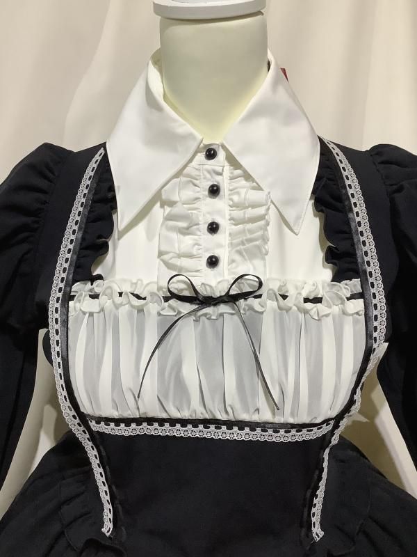 ブラウス＆スカートセットアップ風全身コーディネートワンピース：黒白