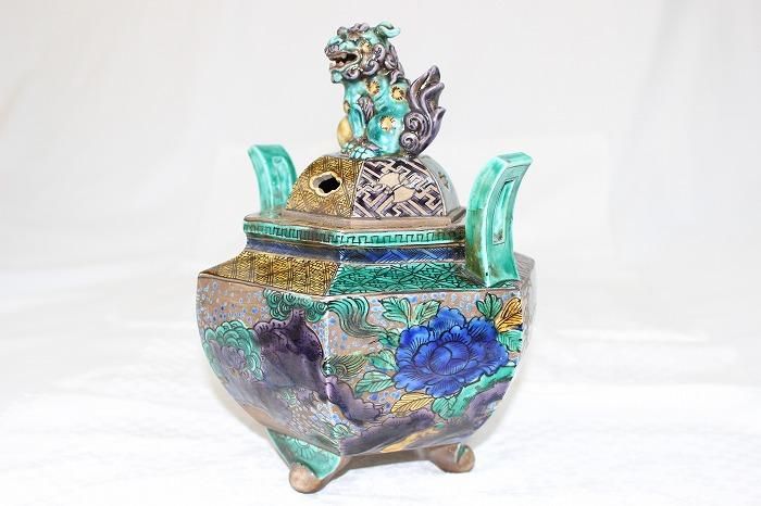 吉田屋窯 青九谷 青手 香炉 古九谷 アンティーク九谷焼 前田家 角福 1