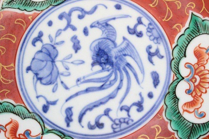 K-1817九谷焼金彩赤絵染付瑞鳥文五寸中皿全19客バラ売 九谷永楽窯造