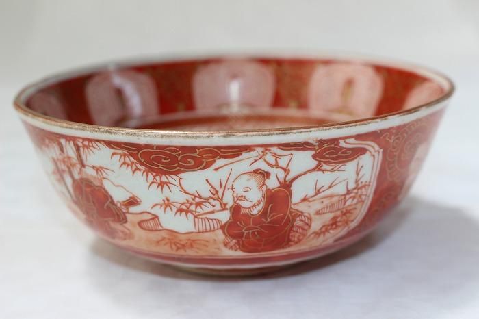 K-1342九谷金彩赤絵唐人文極細染付三つ鉢一組 九谷印付 - 石川県金沢の