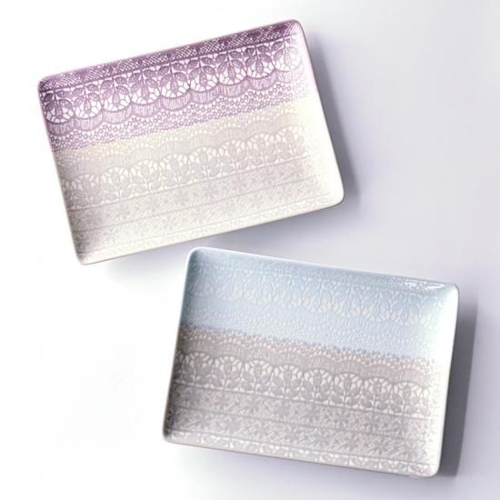 ツートンレース 長角皿 | 撥水加工の細やかなレース模様 | 波佐見焼