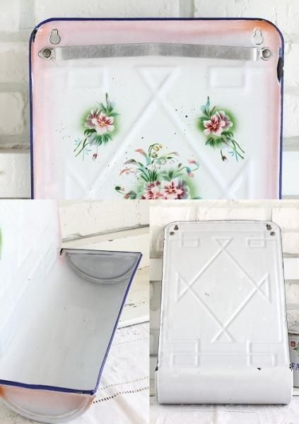 アンティークホーローレードルラックJAPYピンクぼかしビオラ＆スズラン