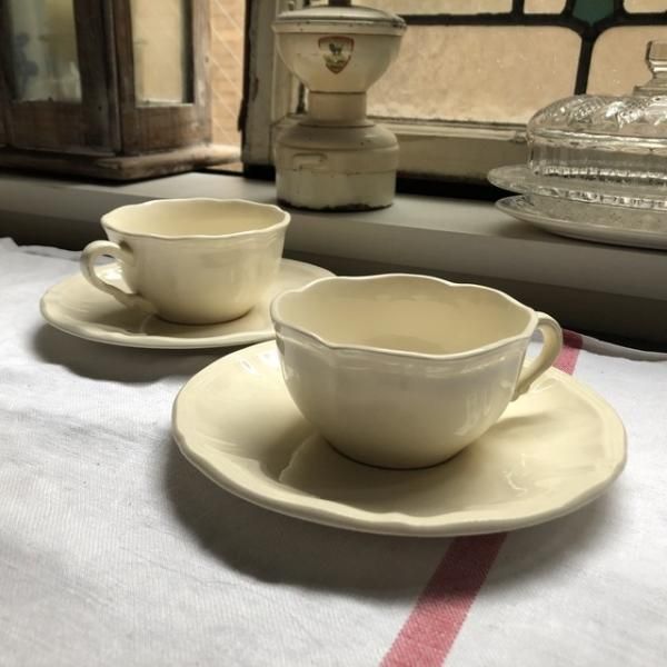 2客セット サルグミンヌ 花リム カップ&ソーサー アイボリー