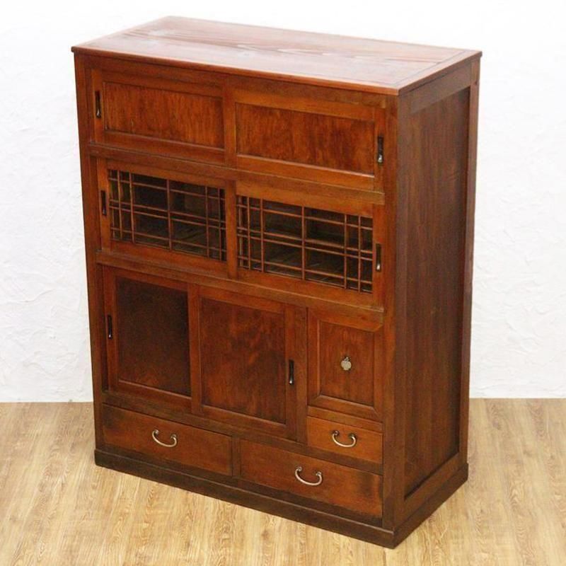 町屋家具アンティーク食器棚、和モダンキャビネットおしゃれ大正ロマン