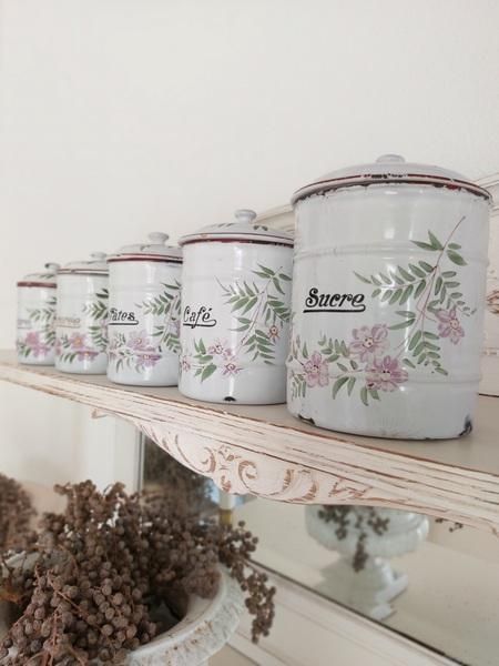 アンティークホーロー 花柄キャニスター フランス製