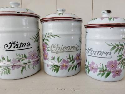 アンティークホーロー 花柄キャニスター フランス製