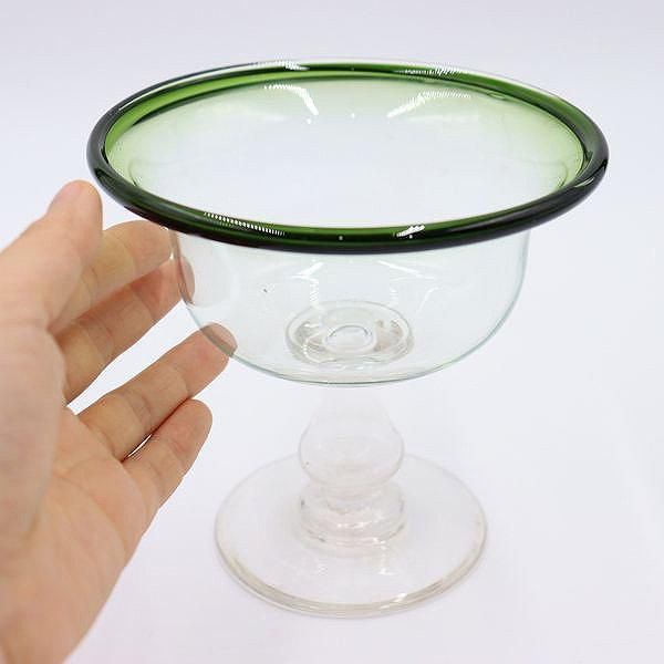 大正時代の希少な縁グリーンガラスコンポート