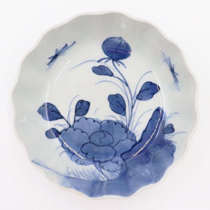 アンティーク」明治大正 染付なます皿 牡丹モチーフ