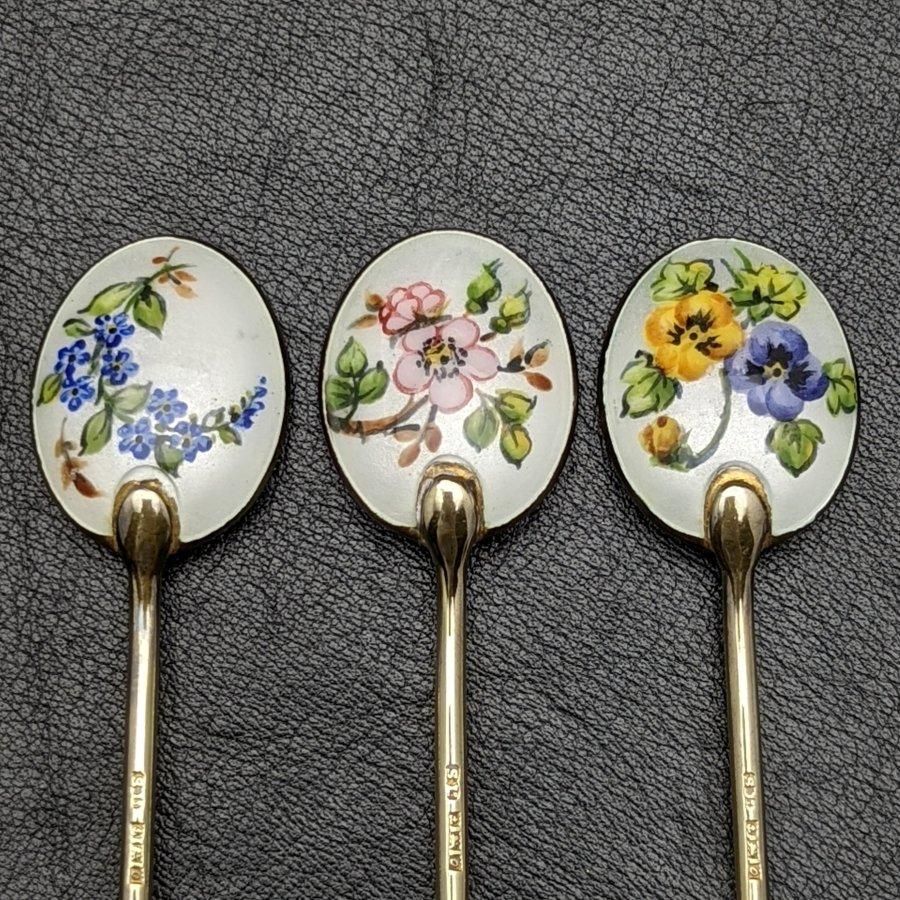 1963年 英国ヴィンテージ 純銀製ティースプーン6本セット エナメル