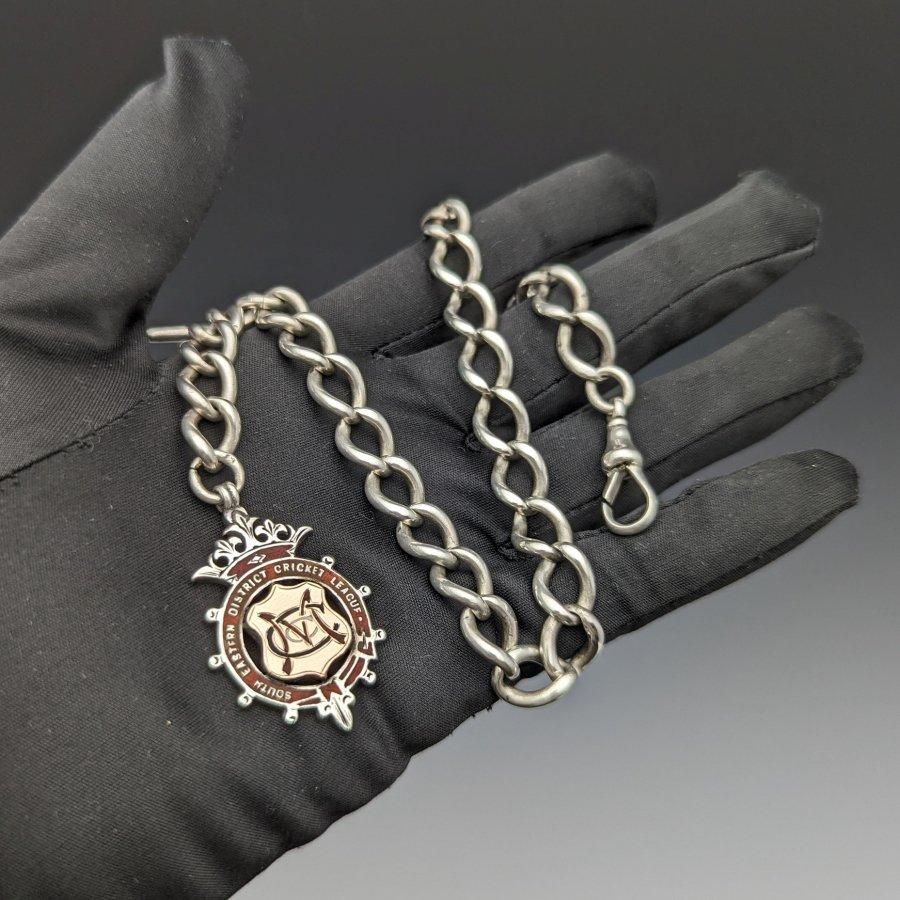 1900年頃 英国アンティーク 純銀製アルバートチェーン 52g 純銀