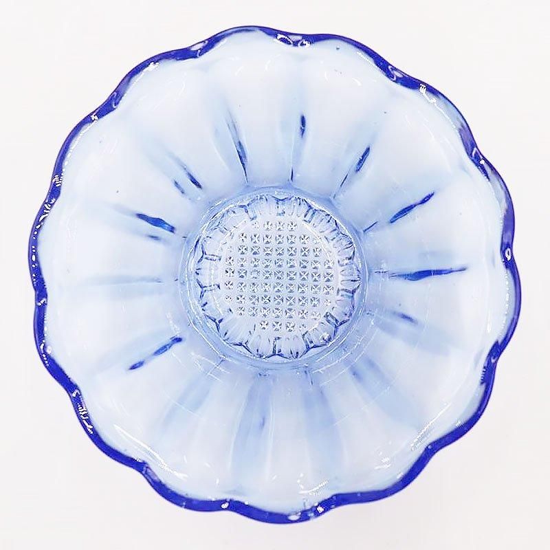 アンティーク ブルー プレスガラス お花形小鉢 昭和レトロ