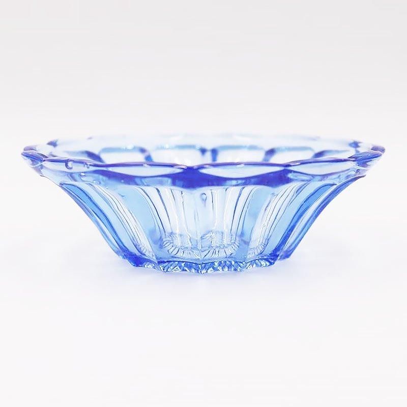 アンティーク ブルー プレスガラス お花形小鉢 昭和レトロ
