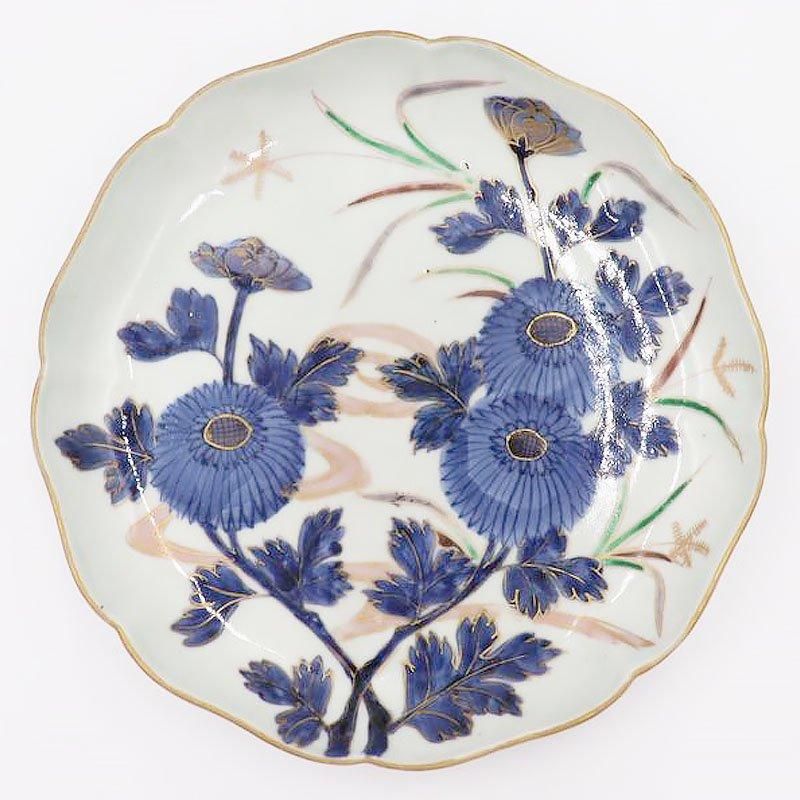 繊細なアンティーク和食器 菊唐草柄の七寸皿