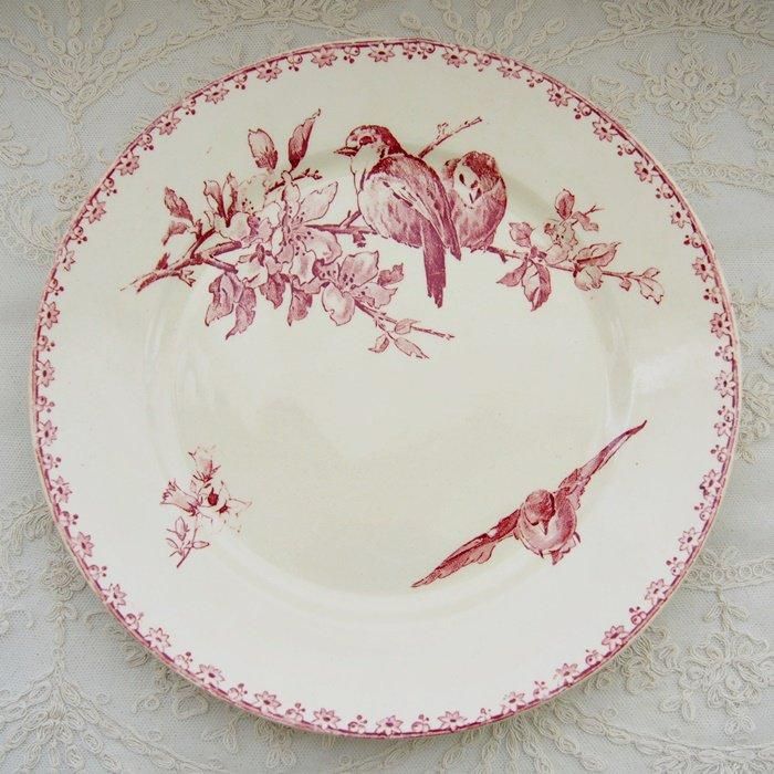サルグミンヌ プレート 鳥 模様 赤色 アンティーク