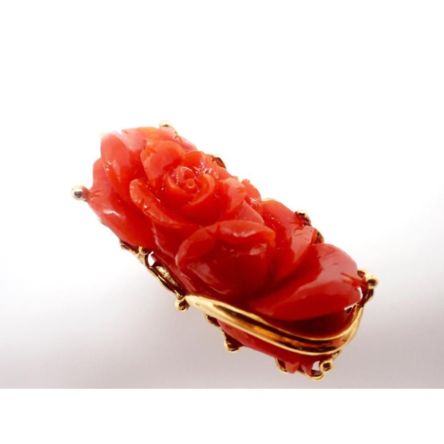 赤珊瑚 薔薇彫刻 K18リング 15号 19.0g