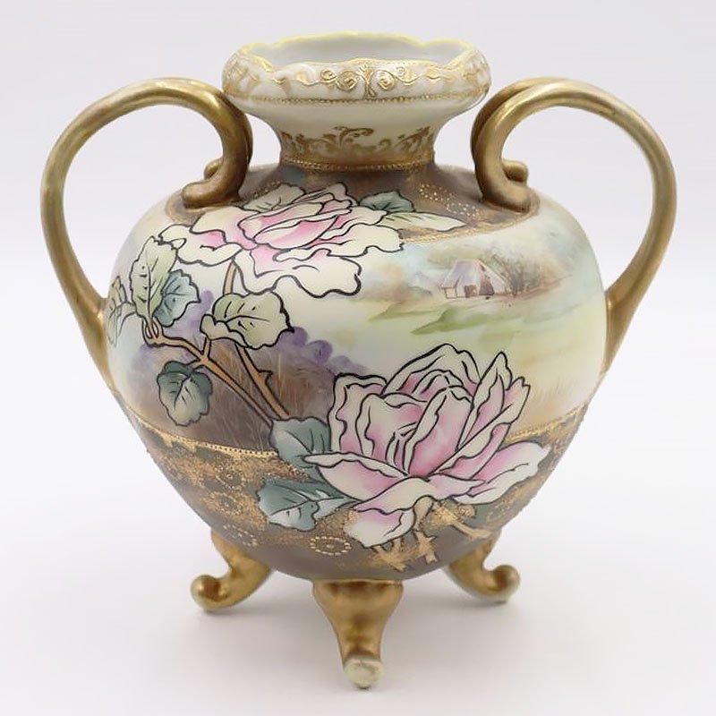 大正時代のアンティーク花瓶 繊細なハンドペイント