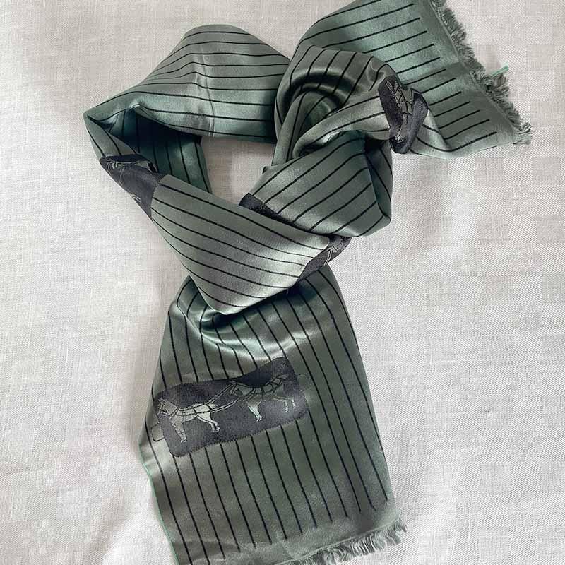 深緑馬モチーフシルクスカーフメンズマフラー