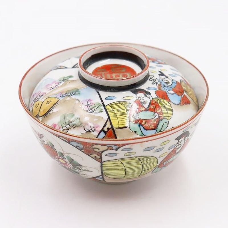 九谷焼 手描き色絵 蓋碗 大正アンティーク 和食器