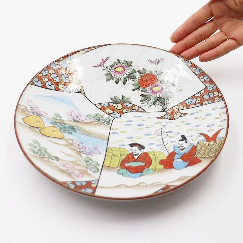 大正時代のアンティーク九谷焼中皿 恵比須・大黒柄