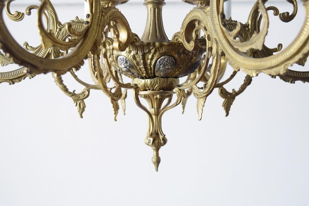 フランス製シャンデリア｜1920年代真鍮製 天使と花の彫刻