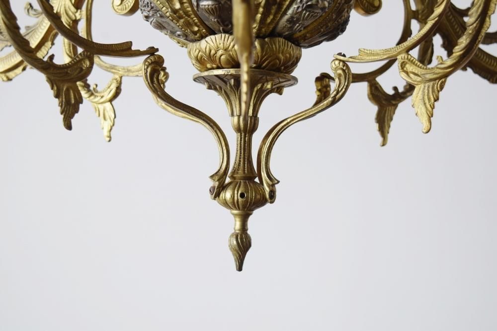 フランス製シャンデリア｜1920年代真鍮製 天使と花の彫刻