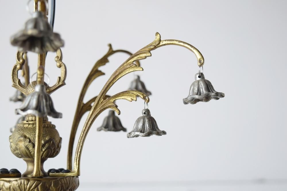フランス製シャンデリア｜1920年代真鍮製 天使と花の彫刻