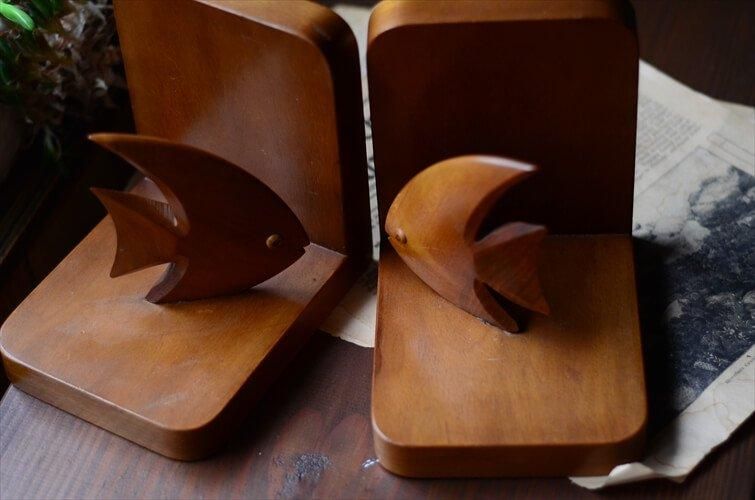 ヴィンテージ デンマーク製 チーク 魚モチーフ ブックエンド