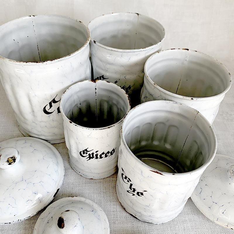 フランス製白地でこぼこ加工キャニスターセット