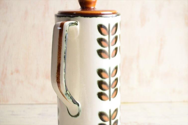 ベルギーアンティーク陶器製コーヒーポット リーフデザイン