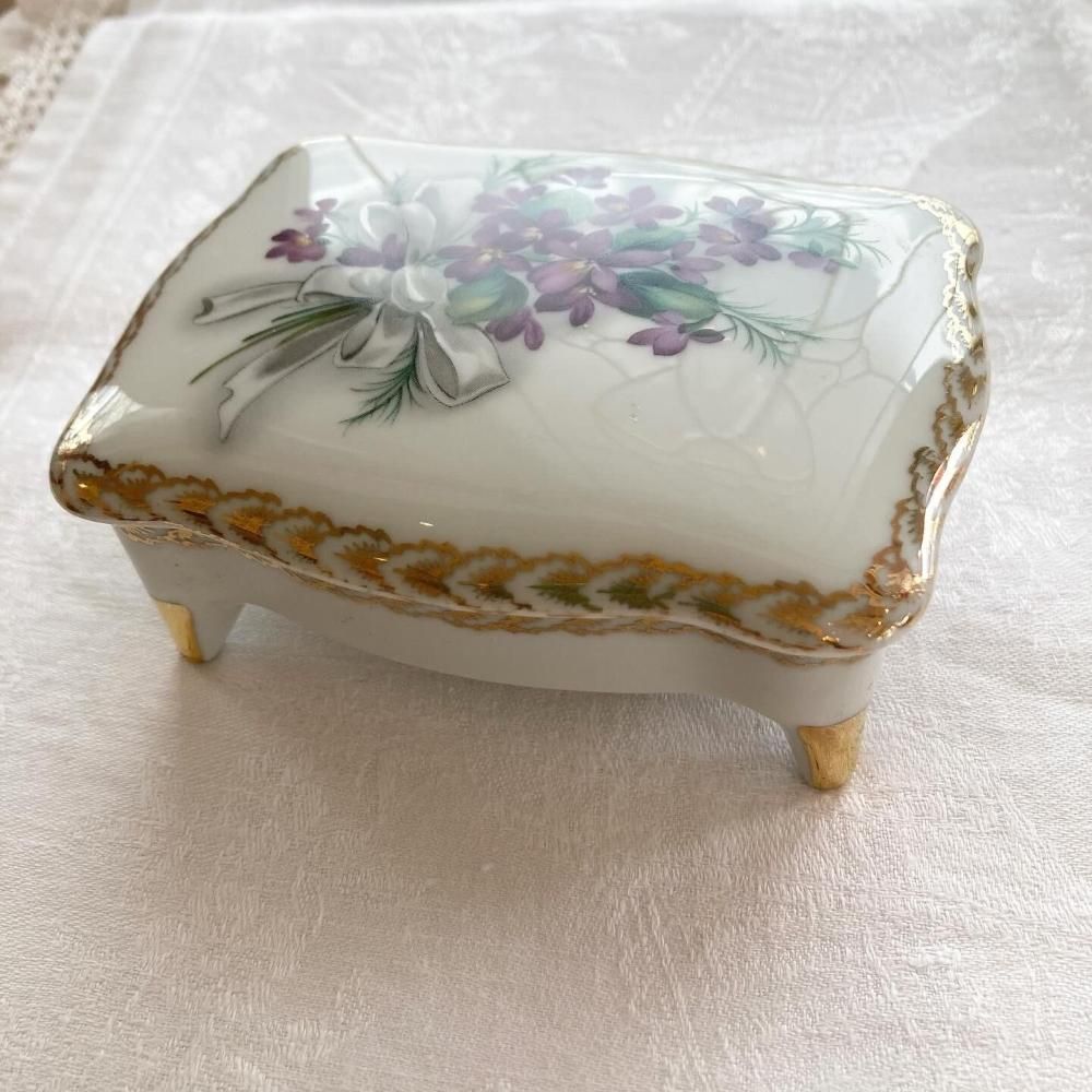 アンティーク フランス リモージュ 陶器小物入れ スミレの花
