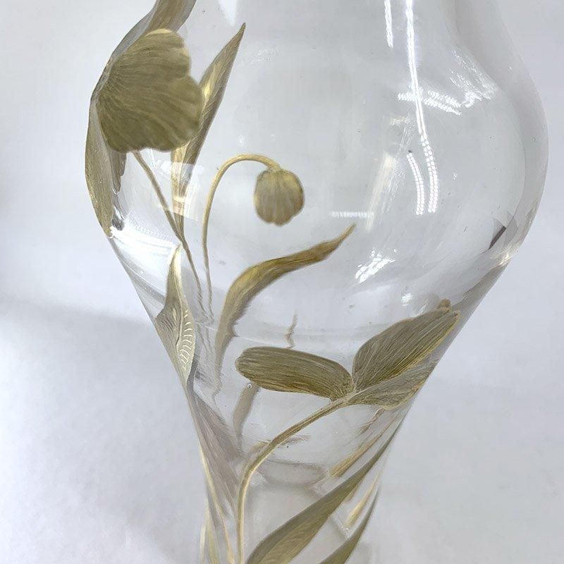 アールヌーボー 手描きガラス花瓶 中型 初期オールドニッポン銘品