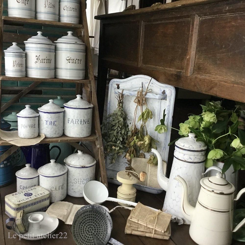 レア♡フランス アンティーク ホーロー 花柄 JAPY キャニスター 5個