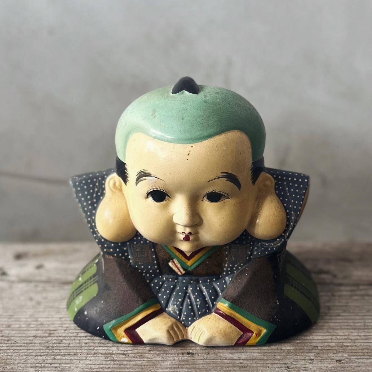 福助 陶器製 貯金箱 縁起物 高さ18cm