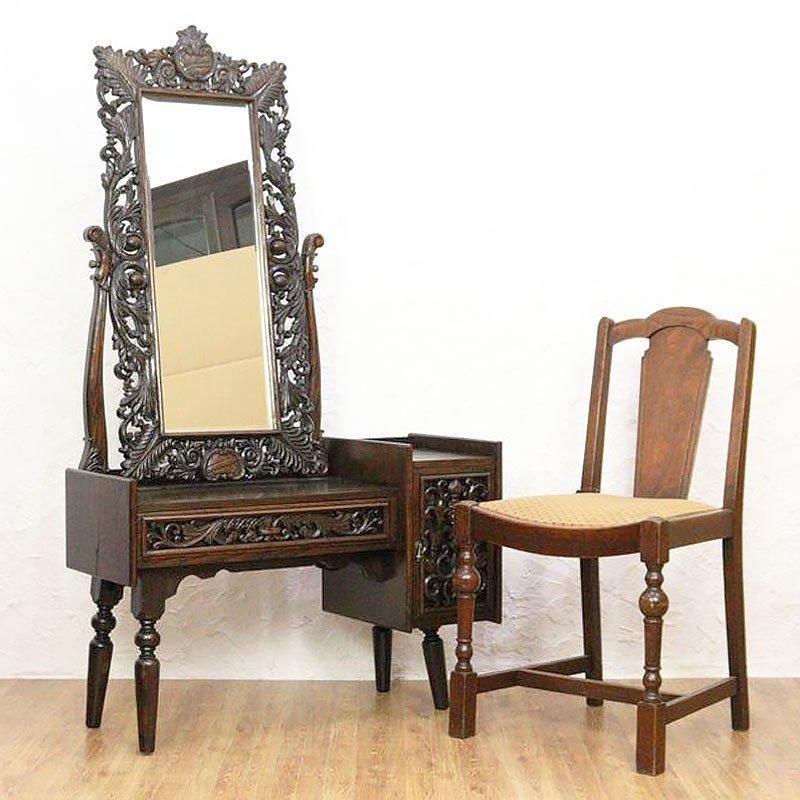 昭和初期 アンティーク 彫刻入りドレッサー