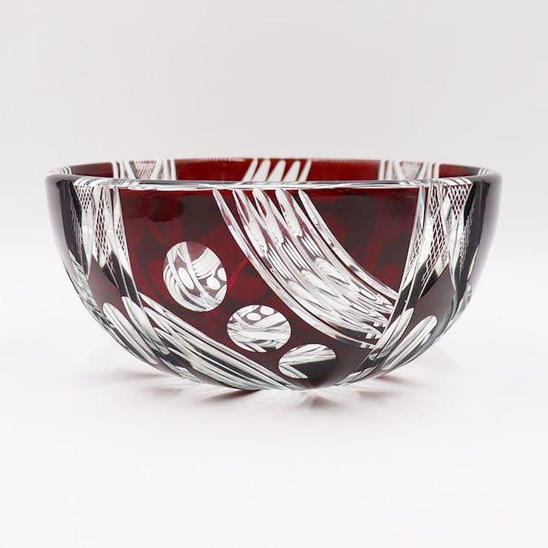 アンティーク赤切子ボウル 大正ロマンの幾何学模様