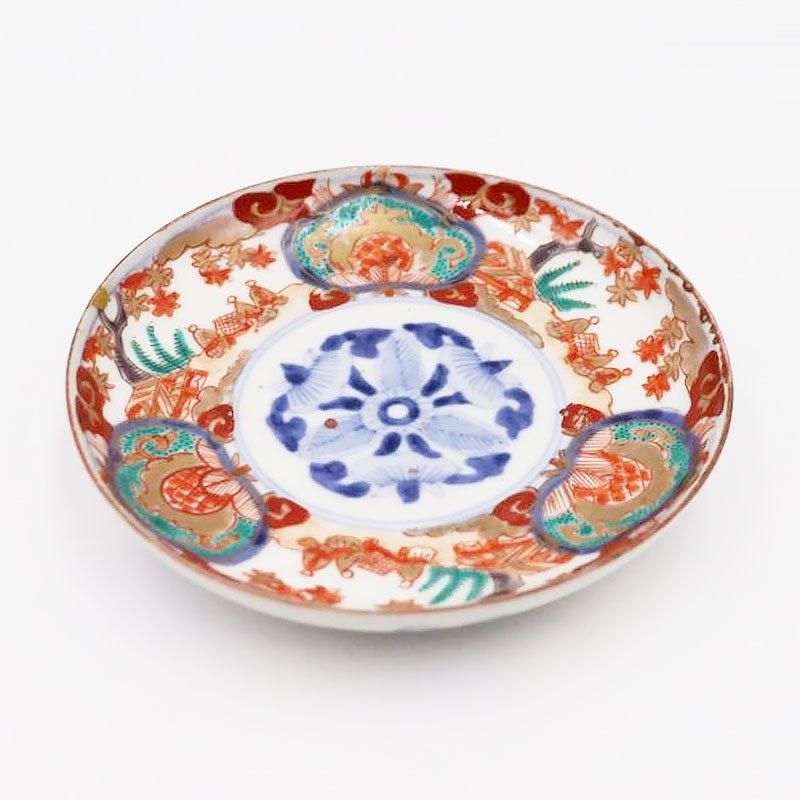 古伊万里 染付 豆皿 小皿 七宝 月 江戸 金直し 金継ぎ 骨董