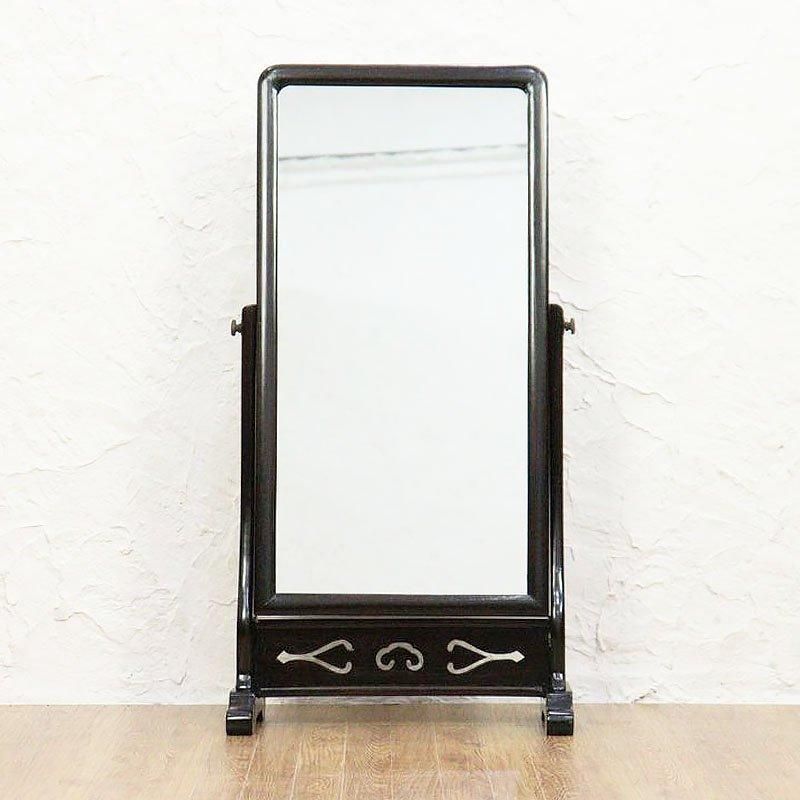 昭和レトロ黒檀製アンティーク鏡台 繊細な日本風