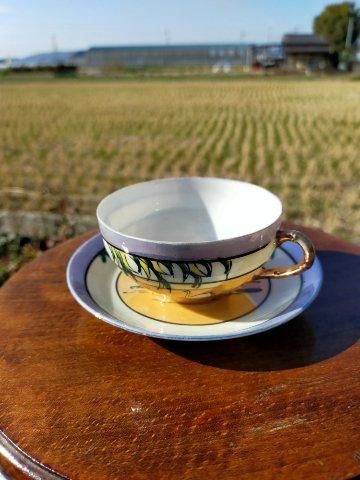 アンティーク ラスター彩 陶器 白鳥のカップ&ソーサー 日本製