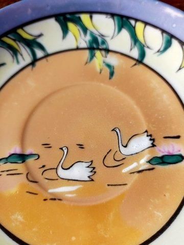 アンティーク ラスター彩 陶器 白鳥のカップ&ソーサー 日本製